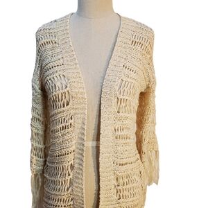 Millau Women's Boho Festival‎ Open Crochet Fringe Wheat Kimono Top Size S